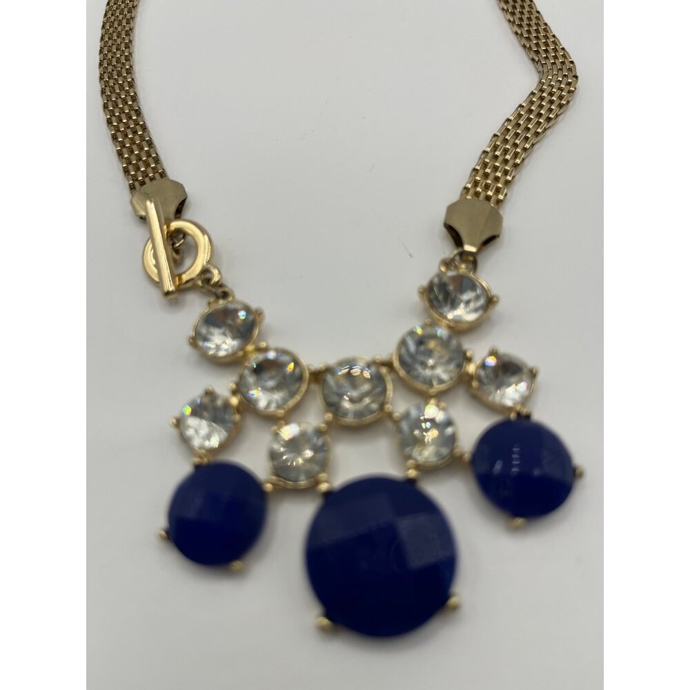 Gold-Tone Chain Statement Necklace With Blue & Clear Crystal Accents 18" L - Picture 8 of 8